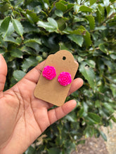 Load image into Gallery viewer, 🌸 Dark Pink Resin Flower Earrings – 1 Inch Width | Handmade Statement Studs 🌸
